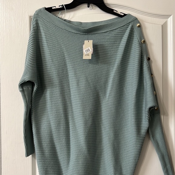 River Island Off the shoulder Knit Sweater Dress S Teal Light Blue Mini Skirt - Picture 4 of 11